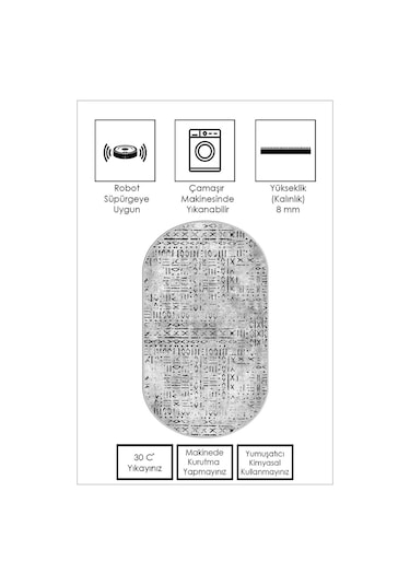 West Home Dijital Baskı Yıkanabilir Kaymaz Taban Oval Mutfak Halısı Salon Halısı Ve Yolluk Wh 548 Grey Oval