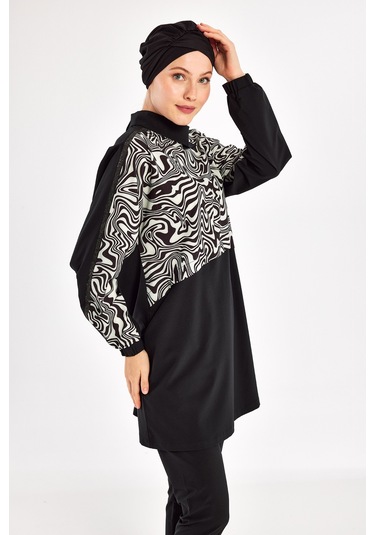 Spor Likra Tam Kapalı Tesettür Mayo Zebrı 1224 Siyah Siyah01 Siyah