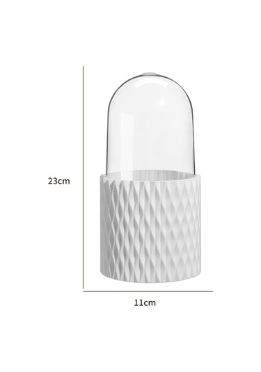 Sones Büyük Kapasiteli Döner Kozmetik Saklama Kutusu Makyaj Fırçası Saklama Tüpü Kapaklı Beyaz