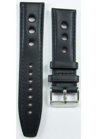 Bizon Siyah Gerçek Deri Saat Kordonu 24mm Spor Delikli Saat Kayış
