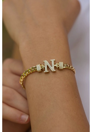 Çgk Çiğdem Gürel Kuyumculuk 14 Ayar Taşlı N Harfi Gurmet Altın Bileklik Çok Renkli