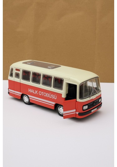 Nostaljik Halk Otobüsü 11 Cm Pilli Sesli Işıklı Kapısı Açılır Yumuşak Tekerlekli - Kırmızı