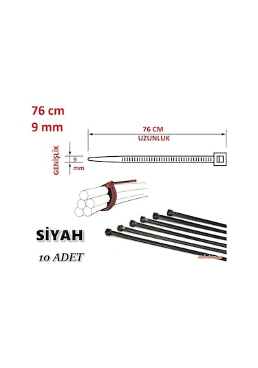 10 Adet Pemsan 76Cm X 9Mm Plastik Cırt Kelepçe Kablo Bağı S