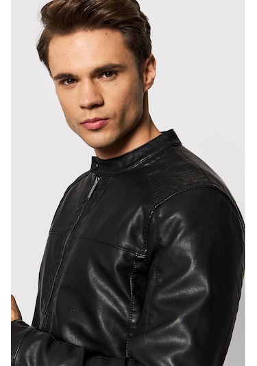 Jack & Jones Erkek Deri Ceket 12147218 Siyah