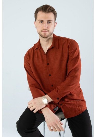 Rahat Kesim Keten Dokulu Gömlek Kiremit