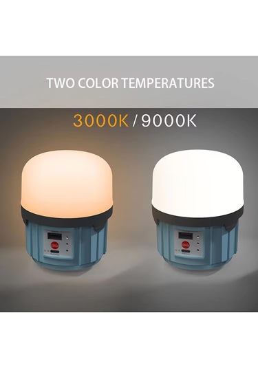 Solar Işıldak Şarjlı Kamp Feneri Usb + Çift Renk Yanma Askılı Solar Kamp Lambası 30w Beyaz - Mavi