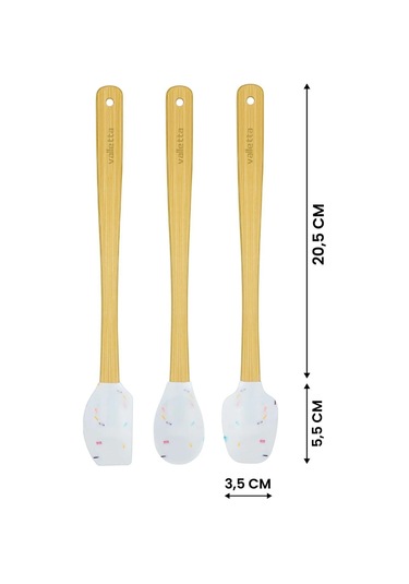 Valletta Indigo 3'lü Beyaz Renkli Noktalı Bambu Silikon Spatula