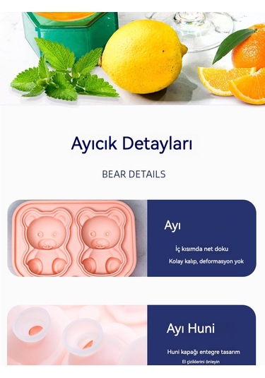 4'lü Ayıcıklı Silikon Buz Kalıbı Ev & Kafe İçin Yeşil