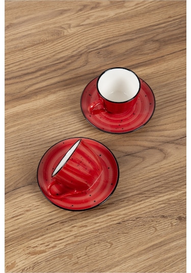 Çilek 2 Kişilik Porselen Kahve Fincan Takımı El Dekoru