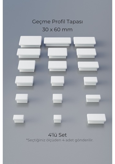 30x60 Mm 4'lü Beyaz Kare İçten Geçmeli Plastik Profil Tapası Tıpası Sandalye & Masa Profil Kapağı Beyaz 30x60 Mm