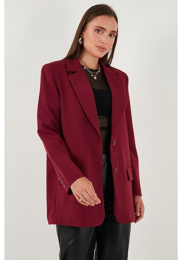 Lela Relaxed Fit Mono Yaka Cepli Blazer Bayan Ceket 611Bc00132 Bordo