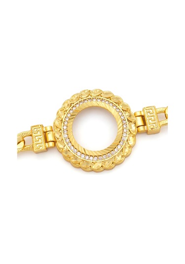 Altın Kaplama İmitasyon Zirkon Taşlı Desenli Figaro Burma Model Çeyrek Çerçeve Bileklik Blk-1164 Altın