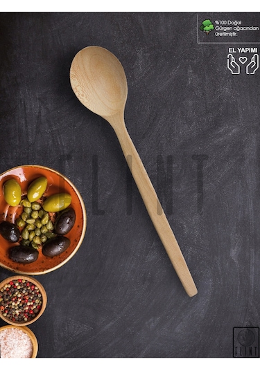 Gürgen Ağacı El Yapımı Tahta Ahşap Kaşık Mutfak Yemek Kaşığı 35cm