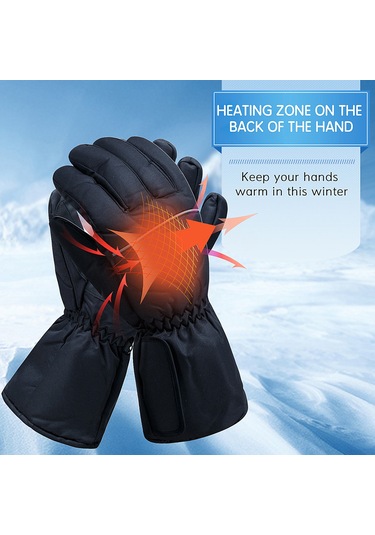 Geeroyoo Isıtmalı, Dokunmatik Uyumlu, Yansıtıcı Bantlı, Kaymaz Tabanlı, Kış Sporları İçin Unisex Eldiven Siyah L Siyah