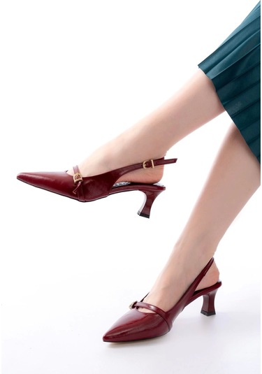 H-470 Bordo Rugan Baret Tokalı Arkası Açık Günlük Kadın Sandalet Bordo