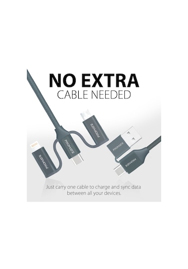 Promate Universal Lightning Type-C Micro-USB Şarj Kablosu Gri