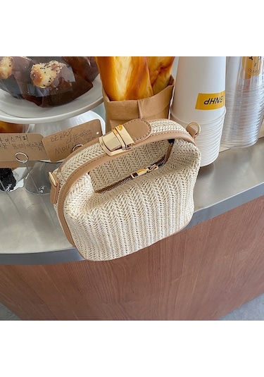 Eternal Luck Hasır Dokuma Küçük Casual Kadın El Çantası Bej