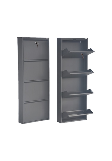 Kilitli 4'lü Metal Ayakkabılık - Antrasit