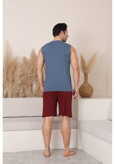 Seboteks %100 Pamuklu Kolsuz Cepli Erkek Şortlu Pijama Takımı 2011 Füme