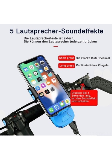 Dancemonkey 4'ü 1 Arada Şarj Edilebilir Bisiklet Farı - Su Geçirmez Telefon Tutucu, Led Işık Ve 130 Desibel Korna İle Güvenli Sürüş, Siyah Siyah