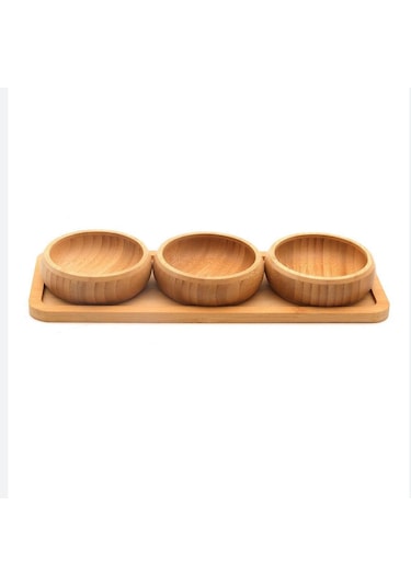 Bambu Standlı Üçlü Çerezlik Yuvarlak Bambu