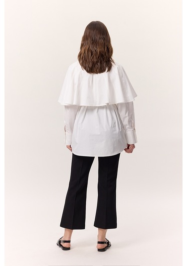 Pelerinli Tasarım Gömlek Ekru Ekru