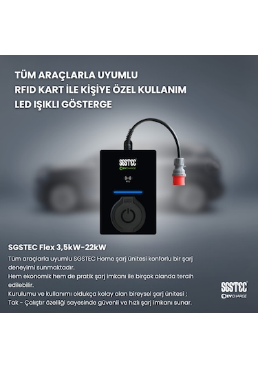 SGSTEC Flex 22kW Soketli Elektrikli Araç Şarj Cihazı