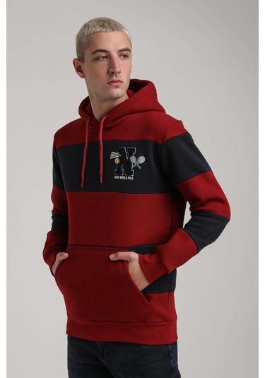 Kapüşonlu Bordo Slim Fit Full-zip Sweatshirt 24fwm64077 Bordo