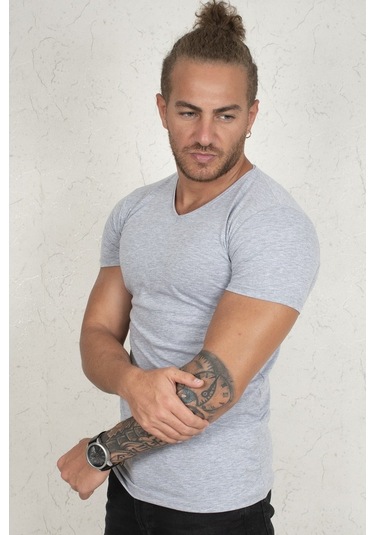 Deepsea Gri Dar Kesim Erkek Tişört 1801165-Gri