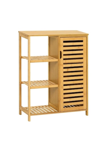 Digithome Bambu Masif 3 Raflı Tek Kapaklı Çok Amaçlı Düzenleyici Organizer Dolap Db-0005 Kahverengi