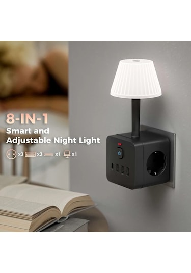 Xuweiwei Beyaz Avrupa Standart Fisli 8li 1 Arada Duvara Monte Priz Masa Lambali Asiri Gerilim Korumali Anahtrli 3 Ac Priz 3 Usb 1 Type C 220 240v