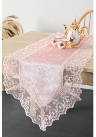 Favora Fatih Güpürlü Kadife Runner Pembe