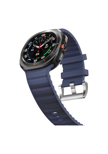 Samsung Galaxy Uyumlu Watch Ultra 47mm / Ultra 2025 İçin Düz Renk Spor Silikon Saat Bandı Gece Mavisi