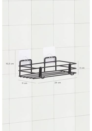 Ömür Boyu Paslanmaz Yapışkanlı Banyo Düzenleyici Şampuanlık Duş Rafı Siyah