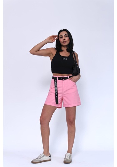 Duble Paça Pembe Kemerli Şort Pembe