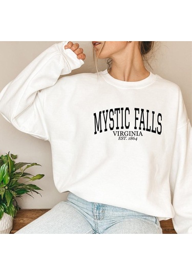 Beyaz Mystic Falls Virginia Est.1864 Kazak Salvatore Kapşonlu Stefan Ve Damon Jumper Virginia Pullovwe Vampir Fanı Için Sevimli Hediye Beyaz