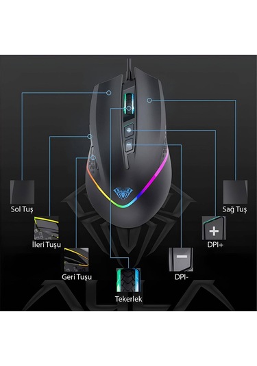 Aula F805 6400 DPI RGB 7 Tuşlu Makro Optik Gaming Oyuncu Mouse