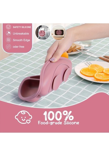 Silikon Bebek Beslenme Seti - Bölmeli Vakumlu Bardak, Renkli Kaşık Ve Çatal