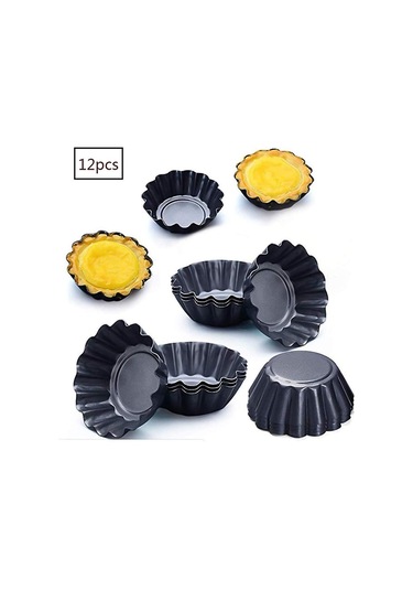 12'li Yumurta Tart Kalıbı 7,5 Cm Mini Kek Kalıbı Karbon Çelik Krep Kalıbı Siyah Diğer