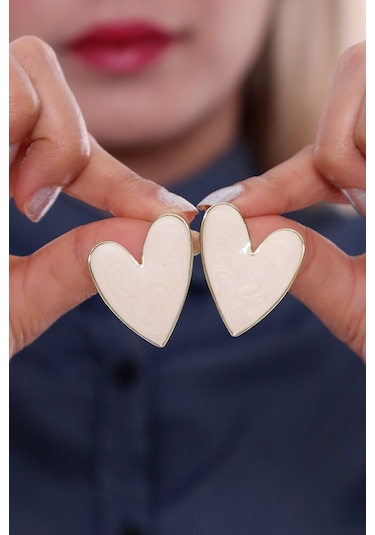 Bhs Life 925 Ayar Gümüş Özel Büyük Kalp  Küpe Krem