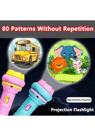 Novahub Çocuk Projeksiyon El Feneri, 80 Desen Kartlı, 11,5x4,3cm, Mor, Çocuklar İçin Yatma Zamanı Işığı Mor