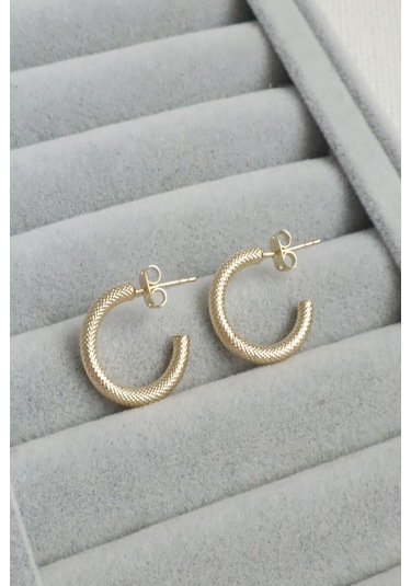 Kadın Küpe Kararmaz 14k Renk Vip Seri Dokulu Yarım Halka Boru 2cm Küpe Altın