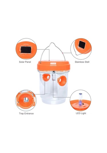 Dofolink Güneş Enerjili Dış Mekan Arı Tuzağı - Uv Işık Ve Yem İle Çift Girişli, Ip44 Su Geçirmez Bahçe Bahçe Uygun Turuncu, 1 Adet Turuncu
