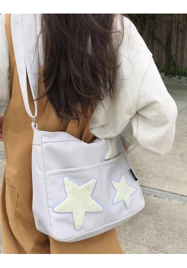 Vibe Kore Yıldızlı Y2k Tarzı Gençler İçin Okul Çantası 191280928 Beyaz