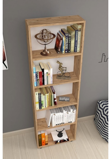 Bofigo Dekoratif 5 Raflı Kitaplık Modern Kitaplık Çınar Çam