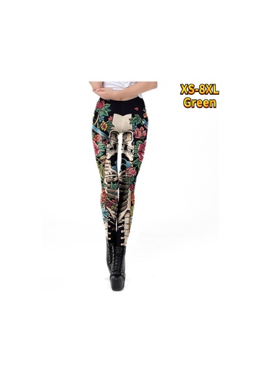 Yeşil Bayan Yarasalar Baskılar Streç Yoga Tayt Spor Koşu Spor Salonu Spor Aktif Pantolon Yeşil