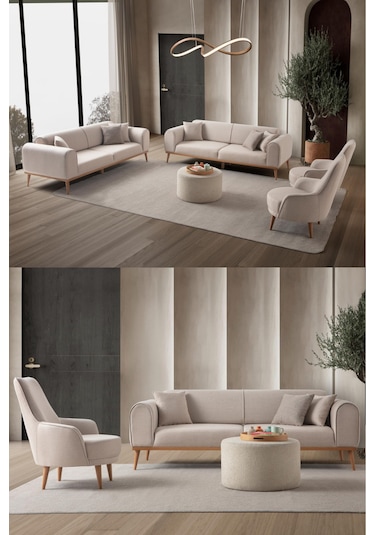 Rebull 3+3+1+1 Koltuk Takımı Sütlü Kahve