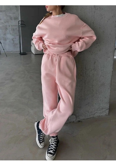 3 İplik Şardonlu Lastik Paça Eşofman Pembe P510439 Pembe