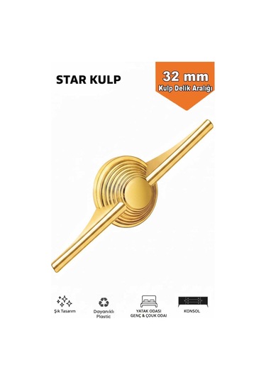 Lüks Star Kulp Altın 32mm 8 Adet Mobilya,yatak Odası, Tv Ünitesi,çocuk Ve Genç Odası, Dolap Kulpu Altın