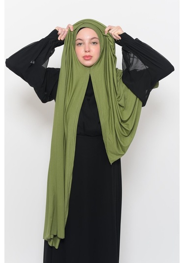 Hazır Pratik Geçmeli Lüks Düz Penye Şal Çapraz Hizalı Fıstık Yeşili